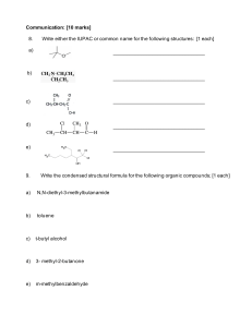 Organic Chemistry Naming and Formulas Exam