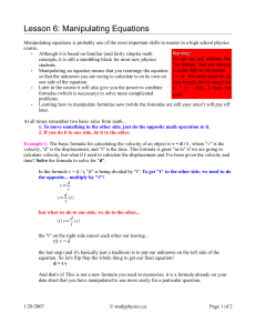Lesson 6: Manipulating Equations in Physics