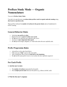 Organic Nomenclature Prefixes Study Guide Quiz