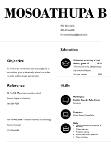 Mosoathupa B Resume - Industrial Physics Student