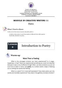 Creative Writing 11 Module: Introduction to Poetry