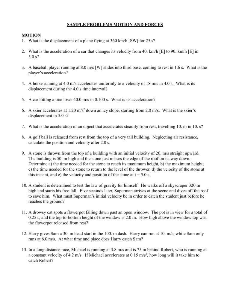Physics Motion and Forces Sample Problems