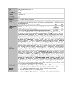 Programming Fundamentals Lab Syllabus - CC-112L