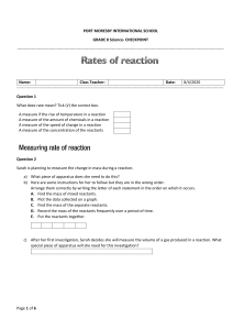 Grade 8 Science Checkpoint: Rates of Reaction