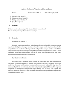 Density, Viscosity, and Buoyant Force Lab Activity